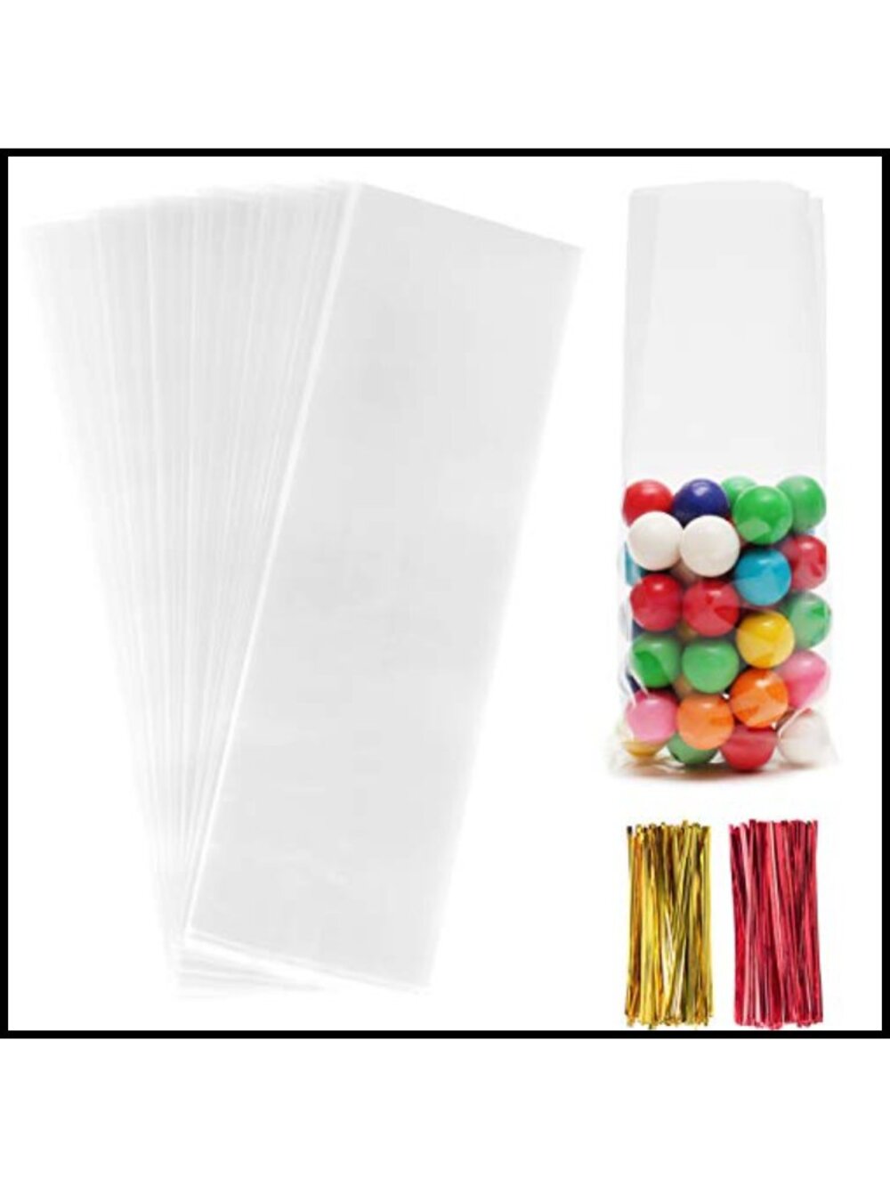 200 Pcs Cellophane Treat Bags 3x11 Inch with Twist Ties for Party Favors